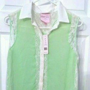 ROMEO & JULIET COUTURE LIME GREEN & WHITE TANK TOP